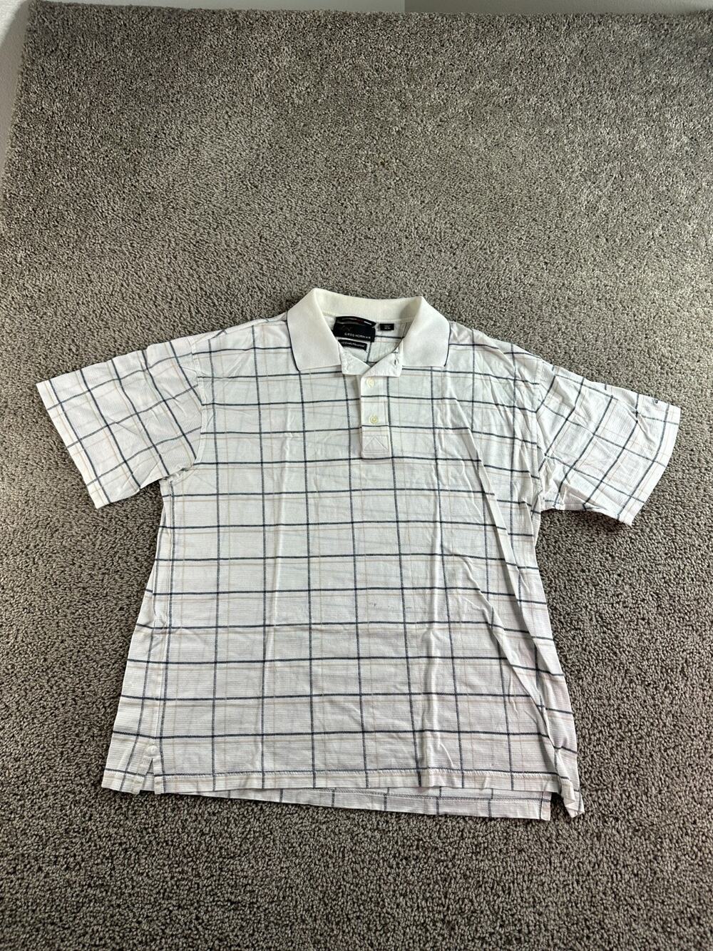Greg Norman Polo Shirt Mens Medium White Black Golf Golfing Outdoors *